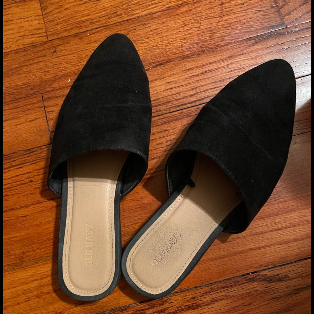 Black suede mules